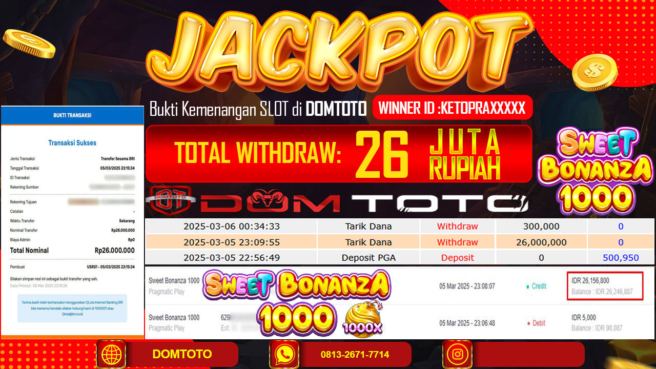 JACKPOT SLOT SWEET BONANZA 1000 5 MARET 2025